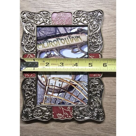 Vintage Ornate Floral Metal & Red Scroll Photo Frame 5.5"x3.5" - Picture 5 of 8